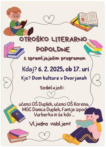Otroško literarno popoldne s spremljajočim programom